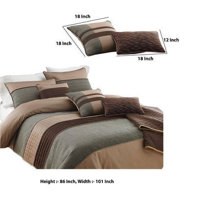 7 Piece King Polyester Comforter Set with Pleats and Texture, Gray and Brown - View 5