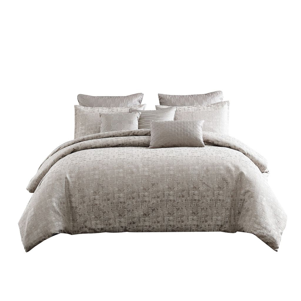 9 Piece Queen Polyester Comforter Set with Jacquard Print, Gray