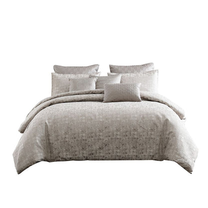 9 Piece Queen Polyester Comforter Set with Jacquard Print, Gray