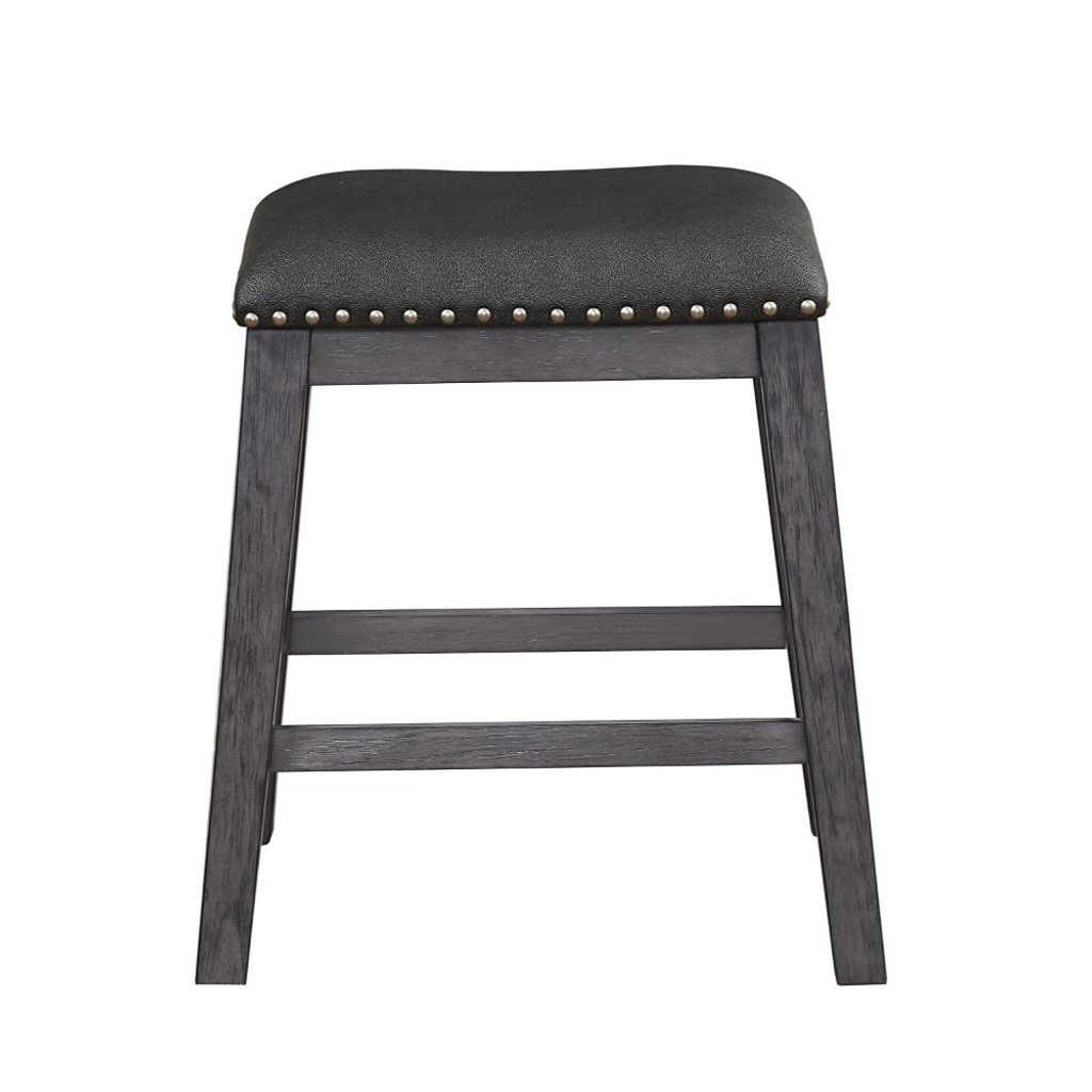 Wood & Leather CoUnter Height Stool with Nail head Trim, Set of 2, Black & Gray - View 2