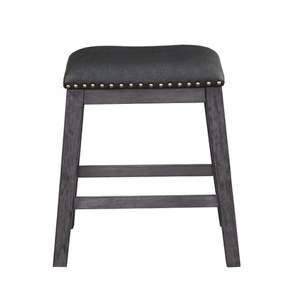 Wood & Leather CoUnter Height Stool with Nail head Trim, Set of 2, Black & Gray - View 2
