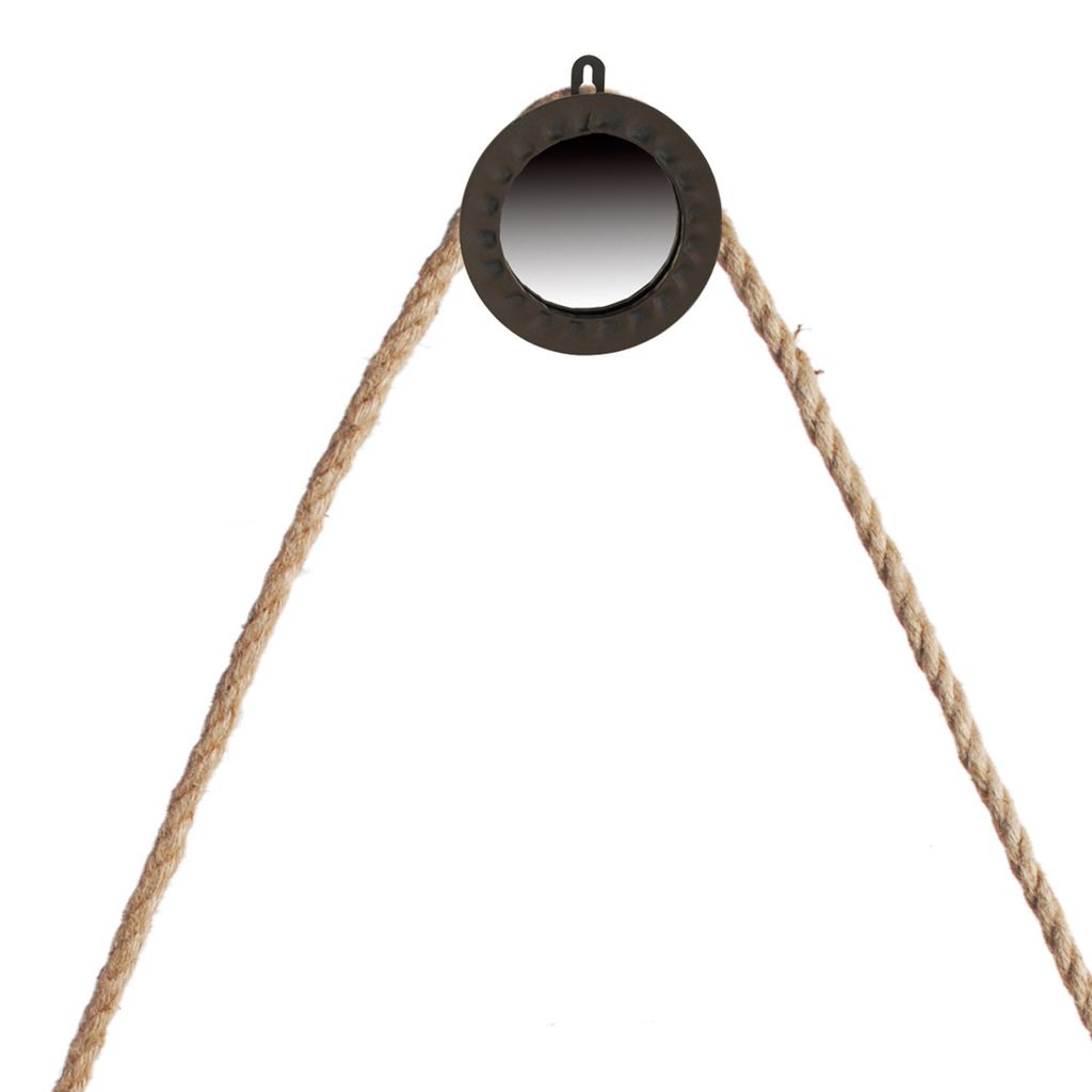 30 Inch Accent Wall Mirror with Rope Hanger and Round Black Metal Frame - View 3