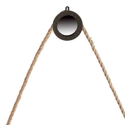30 Inch Accent Wall Mirror with Rope Hanger and Round Black Metal Frame - View 3