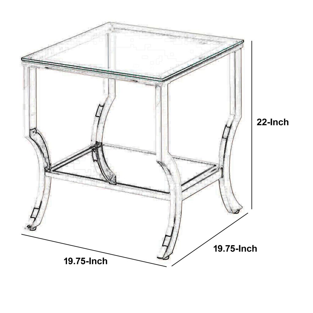 Glass Top End Table with Mirrored Bottom Shelf, Clear and Silver - View 6