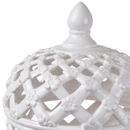 Decorative Ceramic Lidded Jar with Cut Out Texture, Large, White - View 2