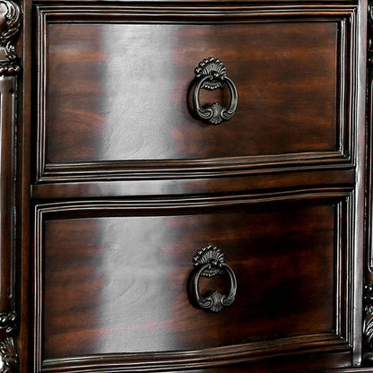 30 Inch Nightstand with 2 Drawers, Classic Marble Top, Ornate Pilasters, Dark Cherry Brown - View 4