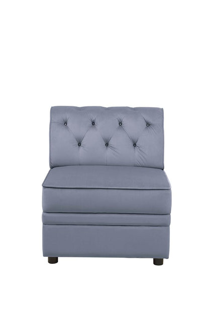Traditional Style Velvet Modular Armless Chair with Tufting, Gray - View 3