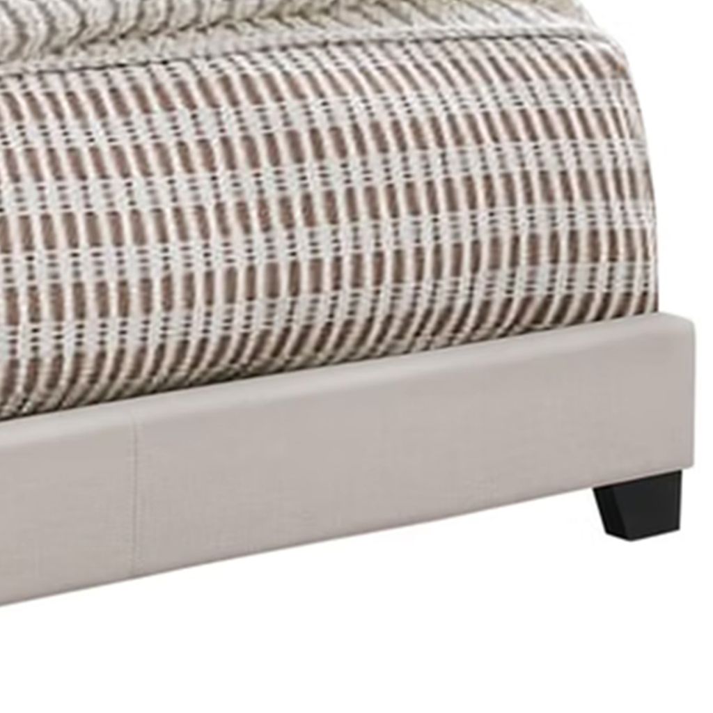 Fabric Upholstered Queen Size Platform Bed with Nail Head Trim, Ivory - View 5