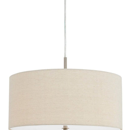 Metal Pendant Lighting with Fabric Circular Drum Shade, Off White - View 3