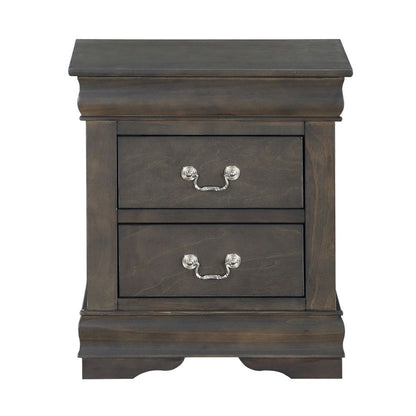 Traditional Style Wooden Nightstand with Two Drawers and Metal Handles, Dark Gray - View 3