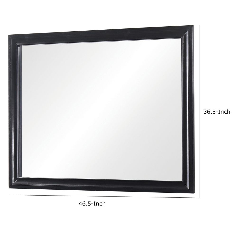 47 Inch Wood Mirror, Landscape Frame, Classic, Black - View 5