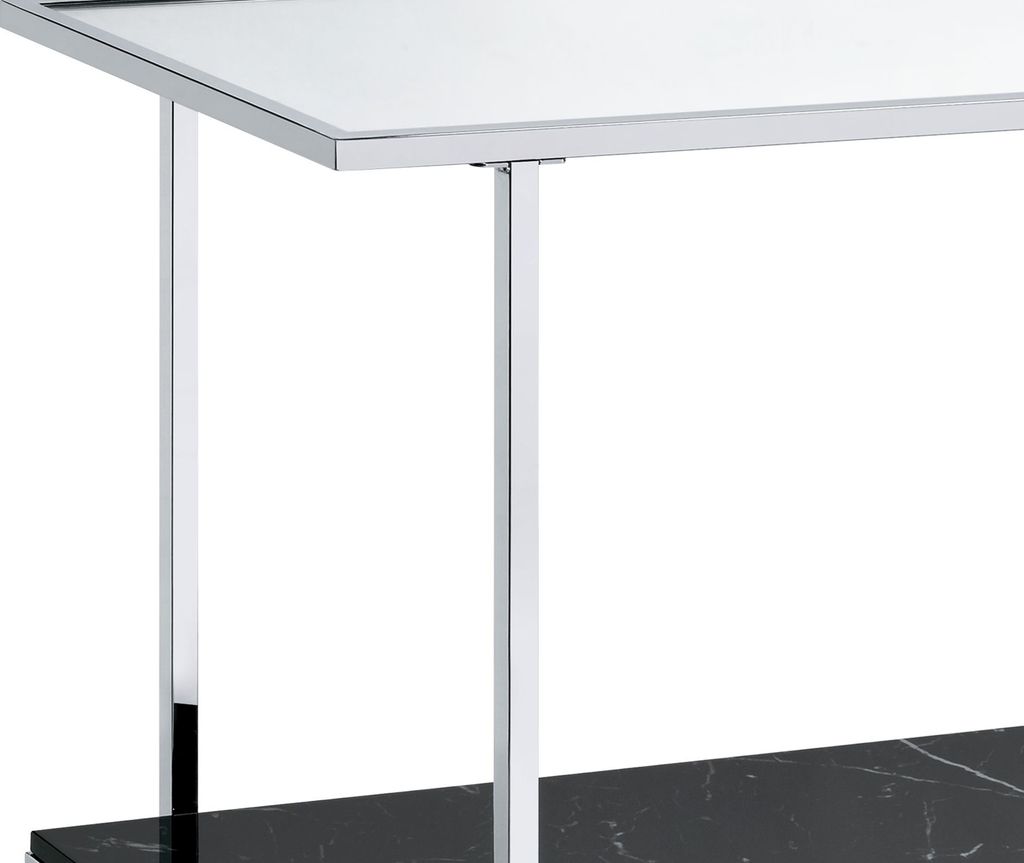 Console Table with Mirror Top and Faux Marble Open Bottom Shelf, Silver - View 4