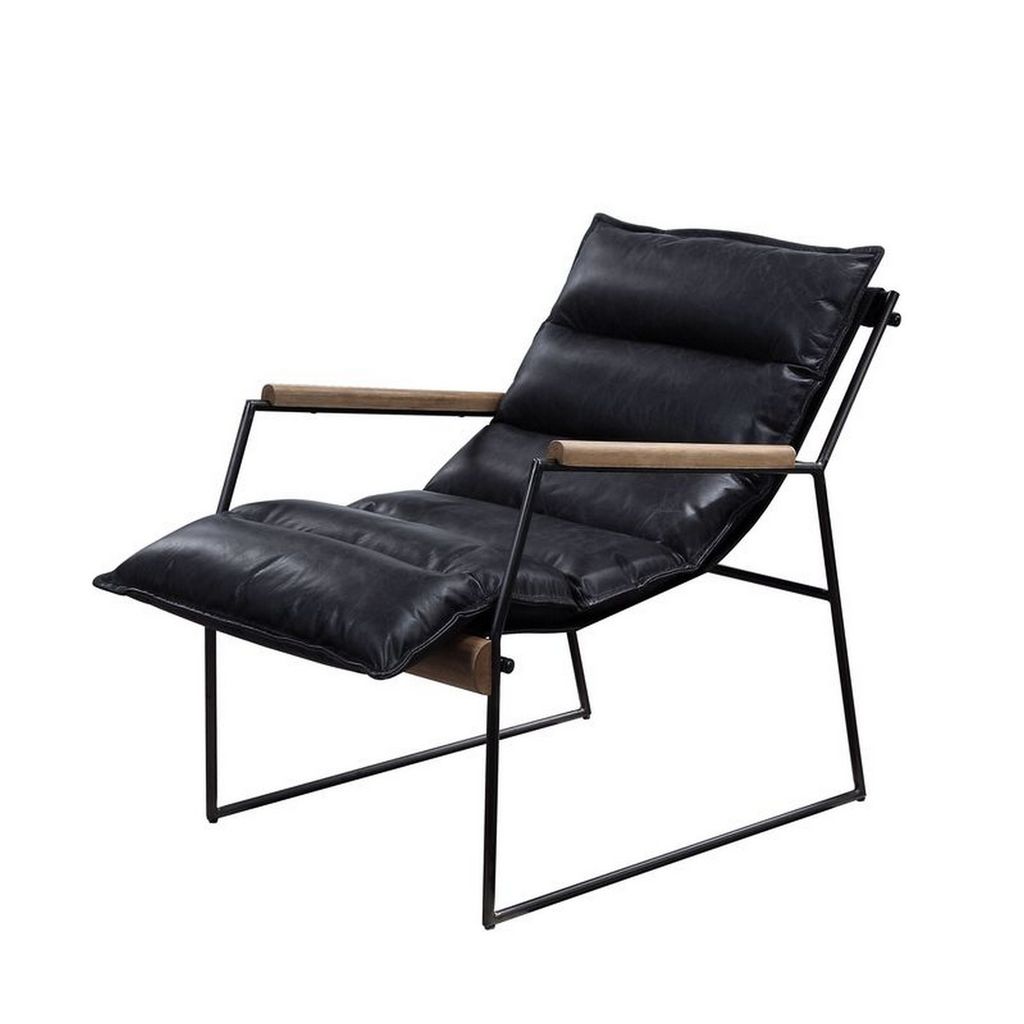 Accent Chair with Leatherette Seat and Metal Frame, Black - View 3