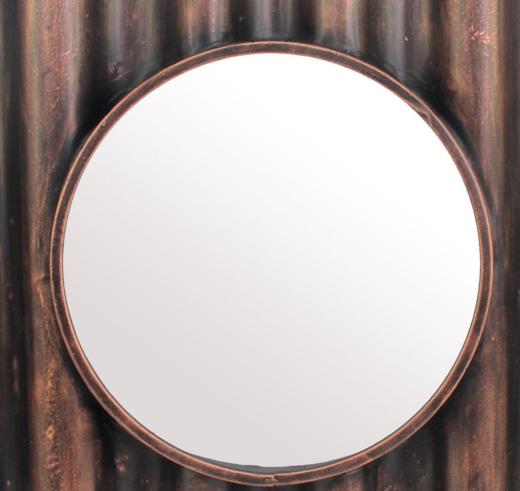 Traditional Style Wooden Round Mirror with Panpipe Style Frame , Brown - View 3
