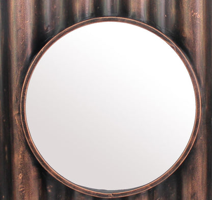 Traditional Style Wooden Round Mirror with Panpipe Style Frame , Brown - View 3