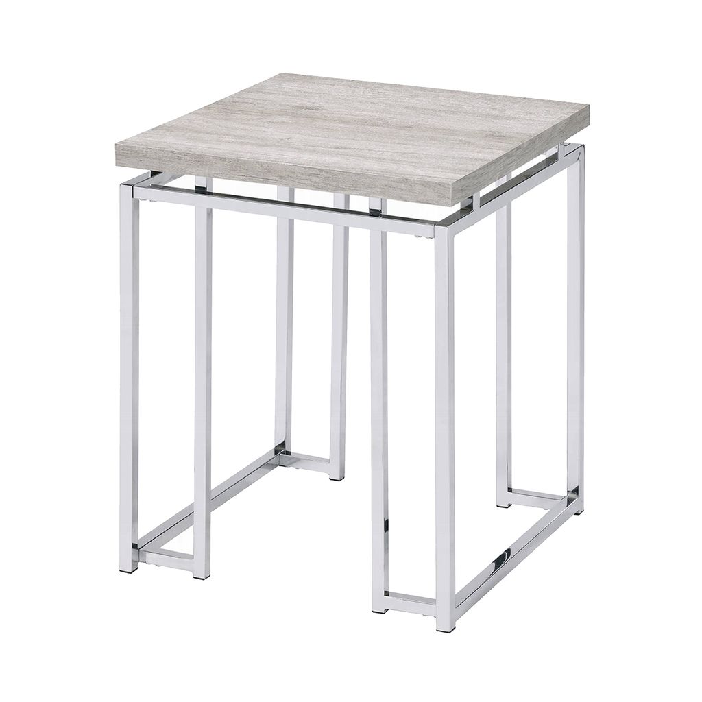 End Table with Rectangular Tabletop and Metal Legs, Silver and Brown - View 4