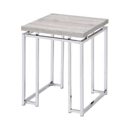 End Table with Rectangular Tabletop and Metal Legs, Silver and Brown - View 4