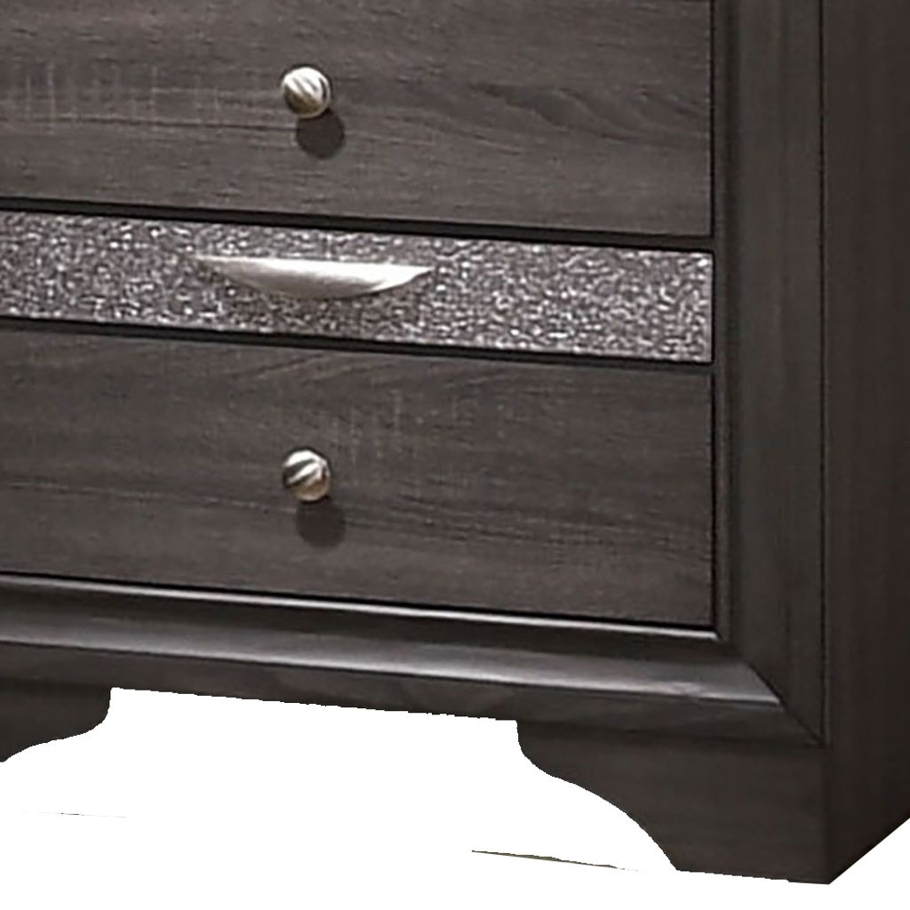 Wooden Nightstand with 2 Drawers and 1 Jewelry Drawer, Gray and Silver - View 4