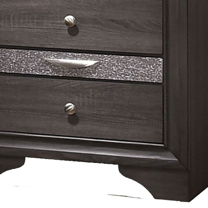 Wooden Nightstand with 2 Drawers and 1 Jewelry Drawer, Gray and Silver - View 4