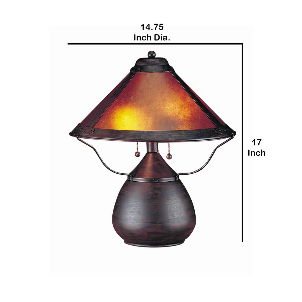 Pot Bellied Metal Body Table Lamp with Conical Mica Shade, Bronze - View 6
