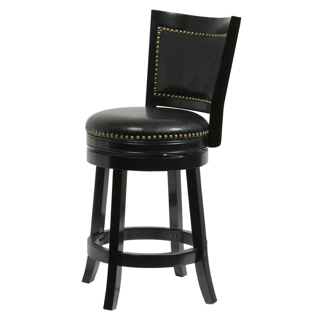 Nailhead Trim Round Leatherette Counter Stool with Flared Legs, Black - View 2
