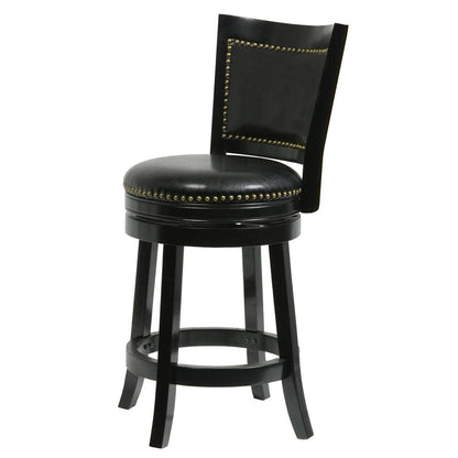 Nailhead Trim Round Leatherette Counter Stool with Flared Legs, Black - View 2