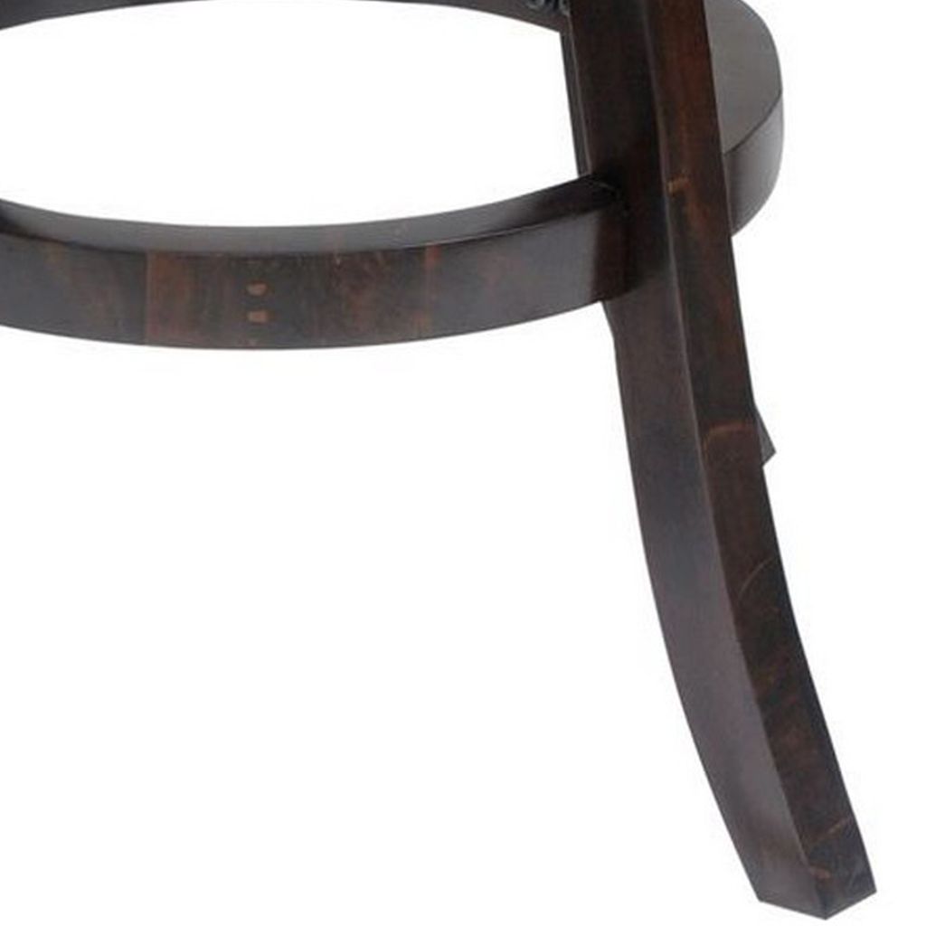 24 Inches Swivel Wooden Frame Counter Stool with Padded Back, Dark Brown - View 2