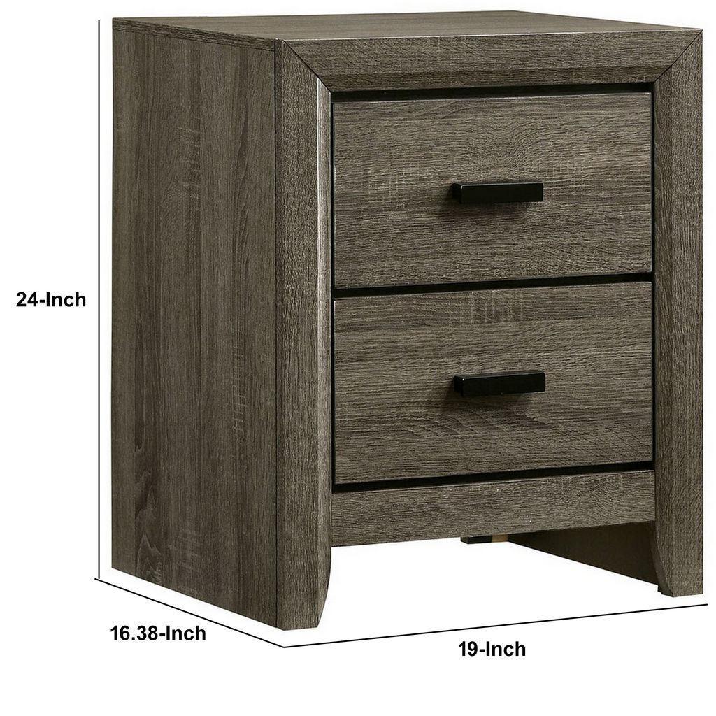 24 Inch 2 Drawer Wooden Nightstand with Finger Pulls, Brown - View 5