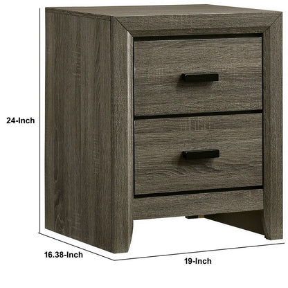 24 Inch 2 Drawer Wooden Nightstand with Finger Pulls, Brown - View 5