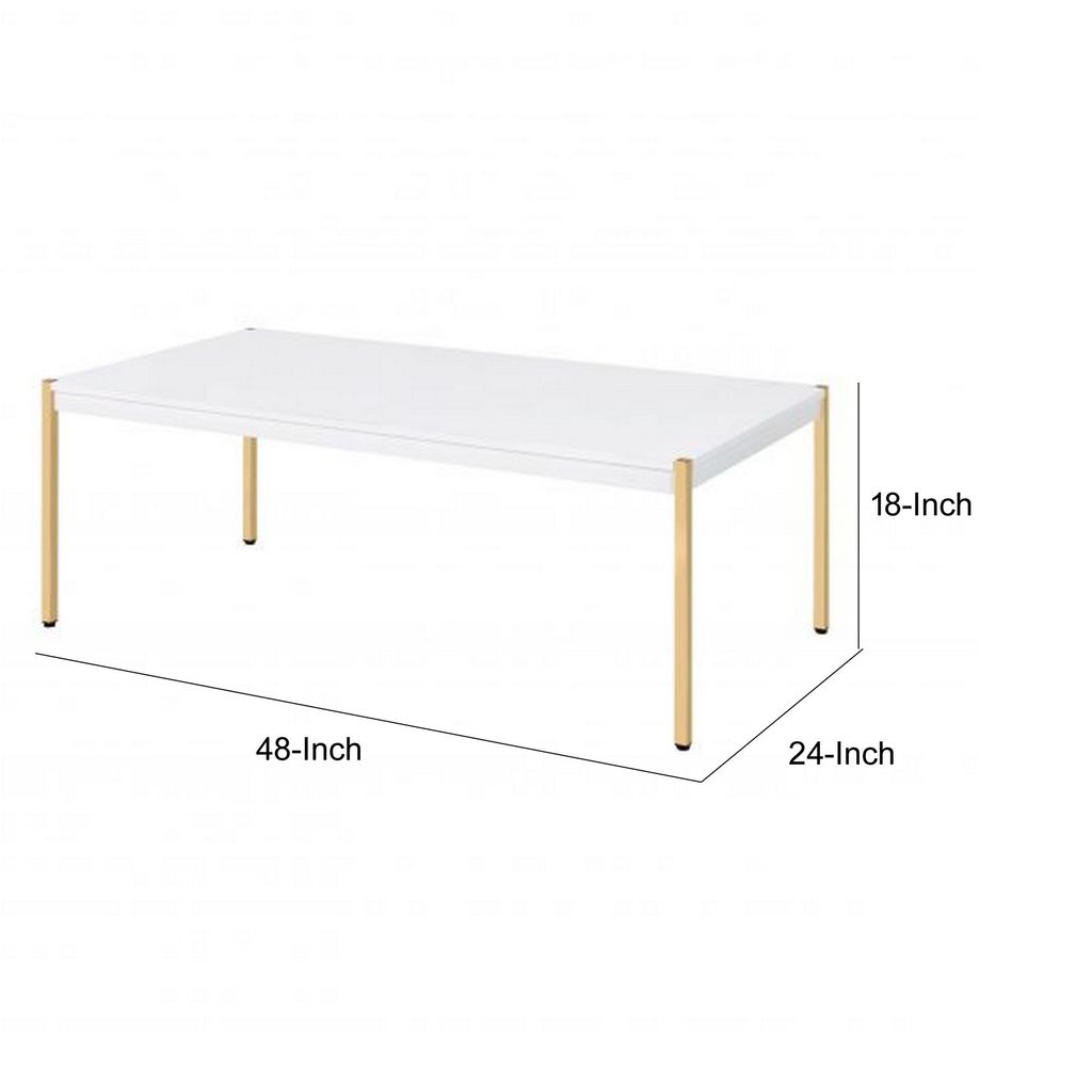 Coffee Table with Metal Tube Legs, White and Gold - View 6