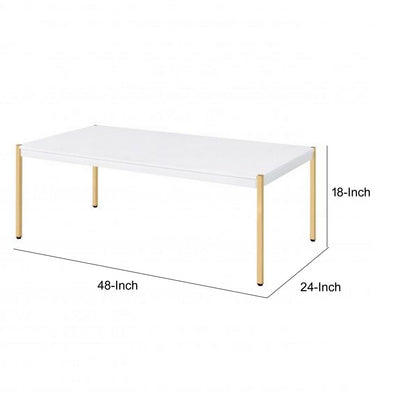 Coffee Table with Metal Tube Legs, White and Gold - View 6