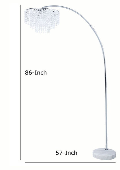 Crystal Accented Tiered Metal Floor Lamp with Marble Base, Silver and White - View 5