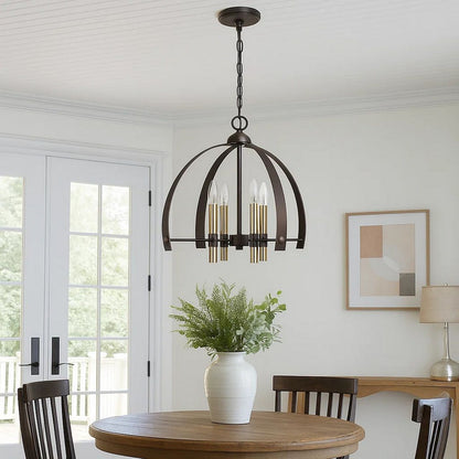Metal Chandelier with 4 Candelabra Holders, Black and Gold - View 7