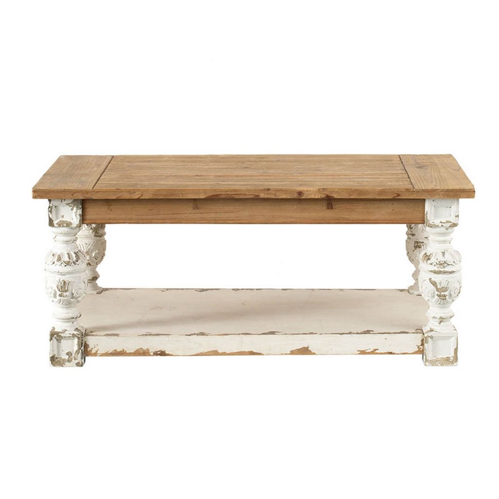 47 Inch Classic Coffee Table, Rectangular, Carved Leg, Bottom Shelf, Brown - View 2