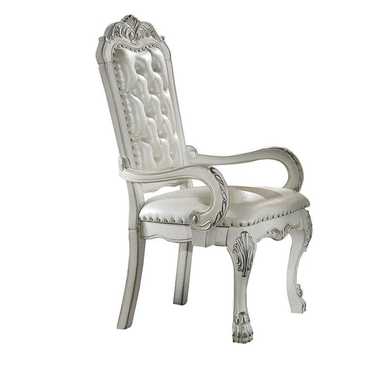 Aurora 27 Inch Executive Office Chair, Faux Leather, Tufted, Bone White