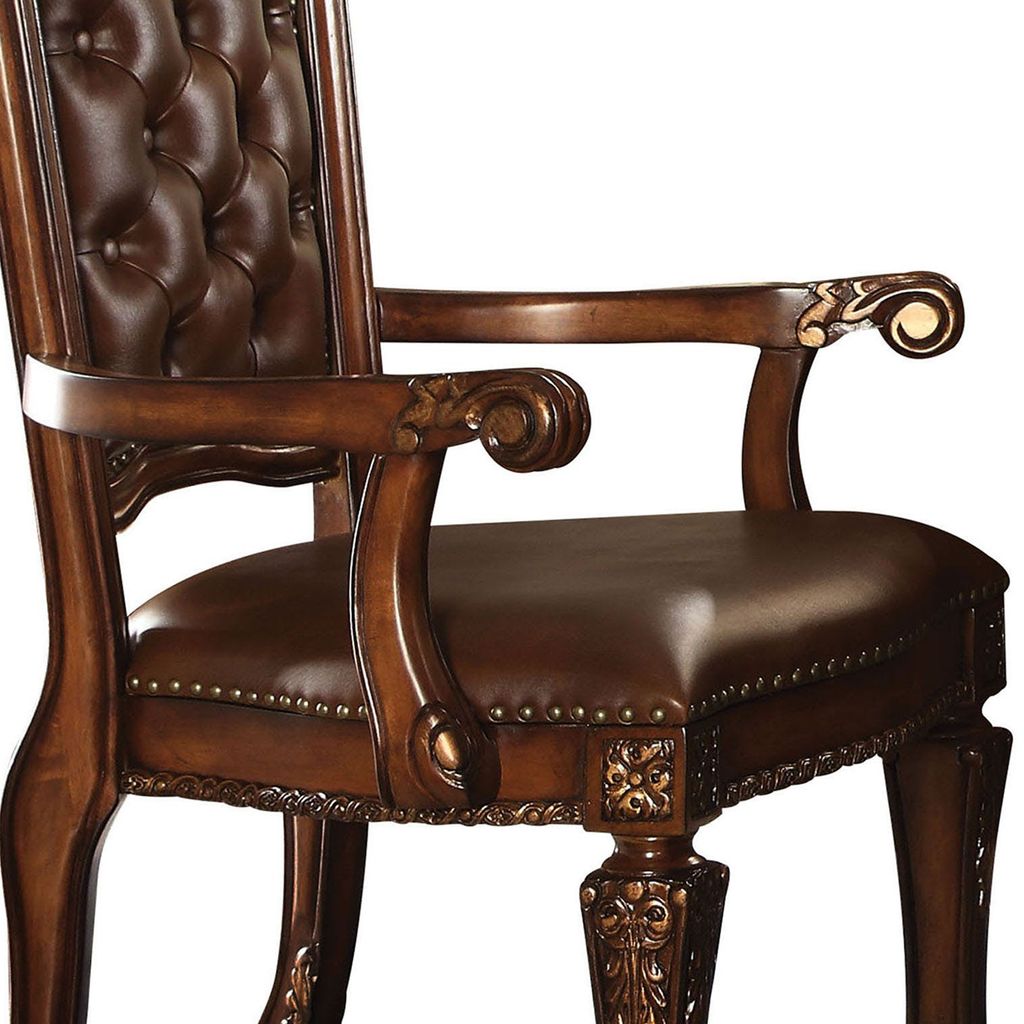 Leather Upholstered Arm Chair in Cherry Brown - View 4