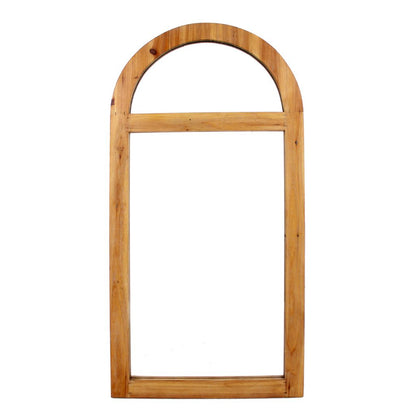 Farmhouse Style Rectangular Wooden Wall Mirror Set of 2 with Arched Top, Brown