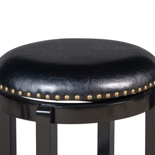 Nailhead Trim Round Leatherette Swivel Counter Stool with Flared Leg, Black - View 2
