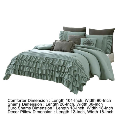 Tyler 8 Piece Ruffled King Size Comforter Set, The Urban Port, Green, Gray - View 5