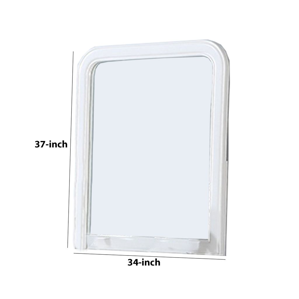 37 Inches Wooden Mirror with Curved Edges, White - View 6