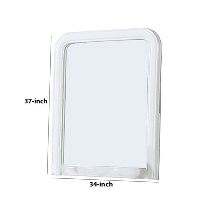 37 Inches Wooden Mirror with Curved Edges, White - View 6