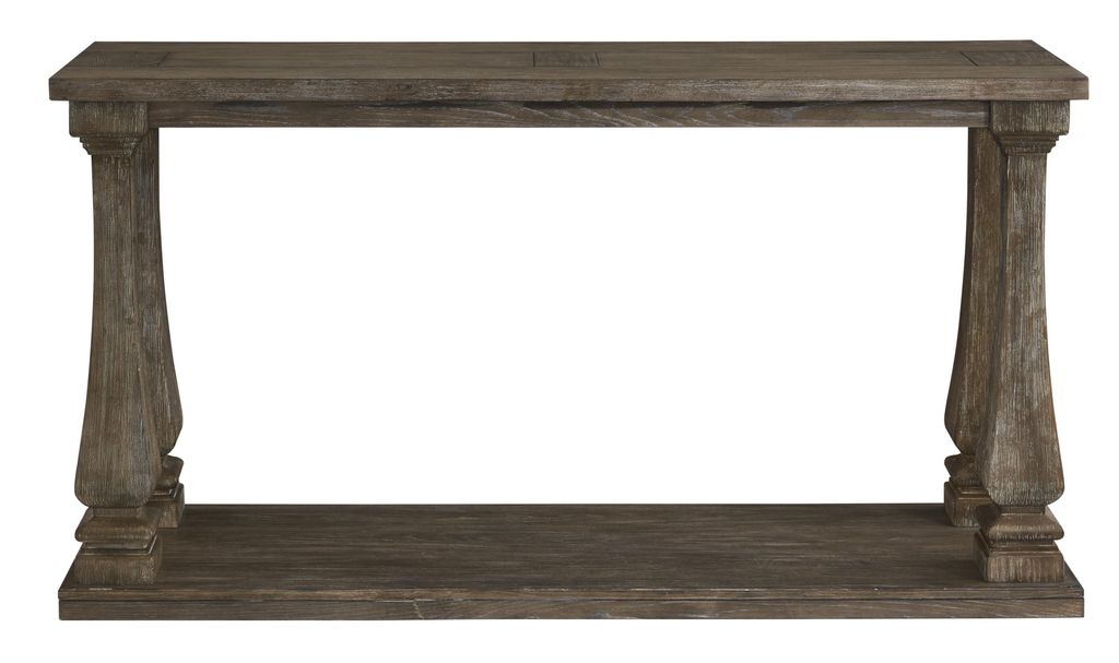 Rectangular Wooden Sofa Table with Square Baluster Legs, Gray - View 2