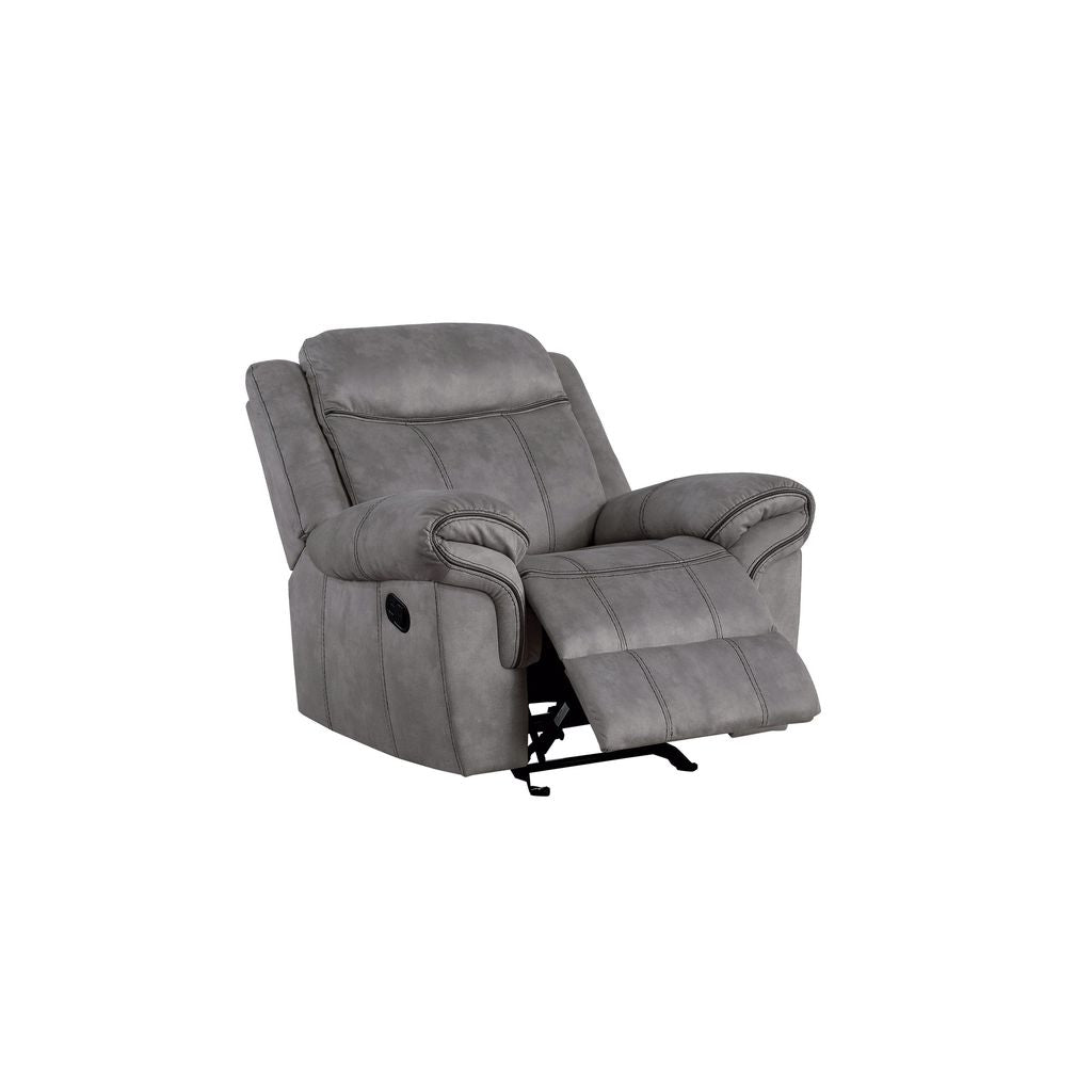 Fabric Upholstered Metal Reclining Club Chair with Center Console, Gray - View 3