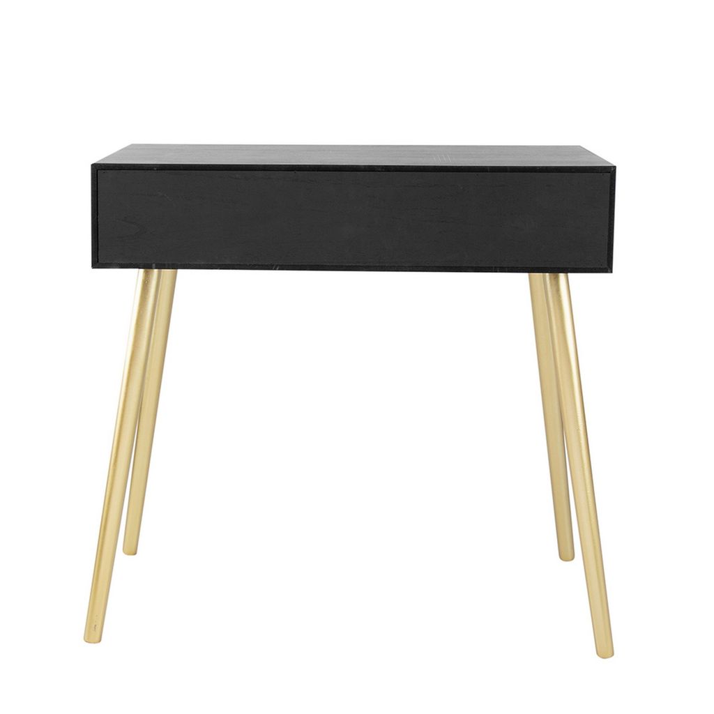Pia 32 Inch Wood Console Table, 2 Drawers, Woven Rattan Design, Black, Gold - View 4
