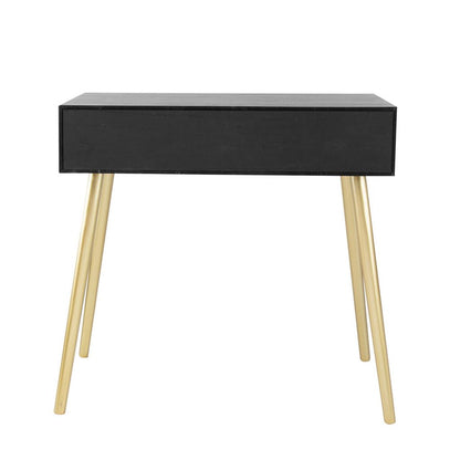 Pia 32 Inch Wood Console Table, 2 Drawers, Woven Rattan Design, Black, Gold - View 4