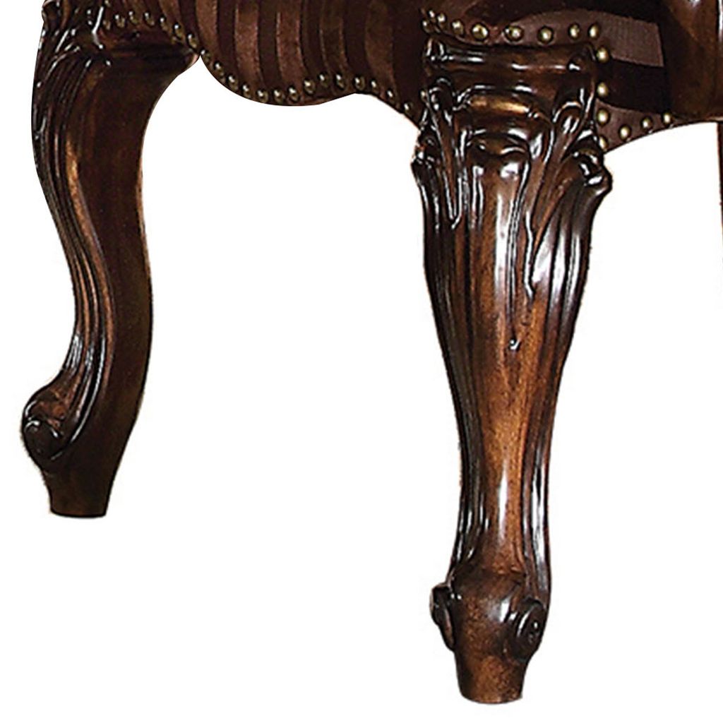 Wooden Arm Chair with Button Tufted Backrest and Carved Details, Set of 2, Brown - View 2