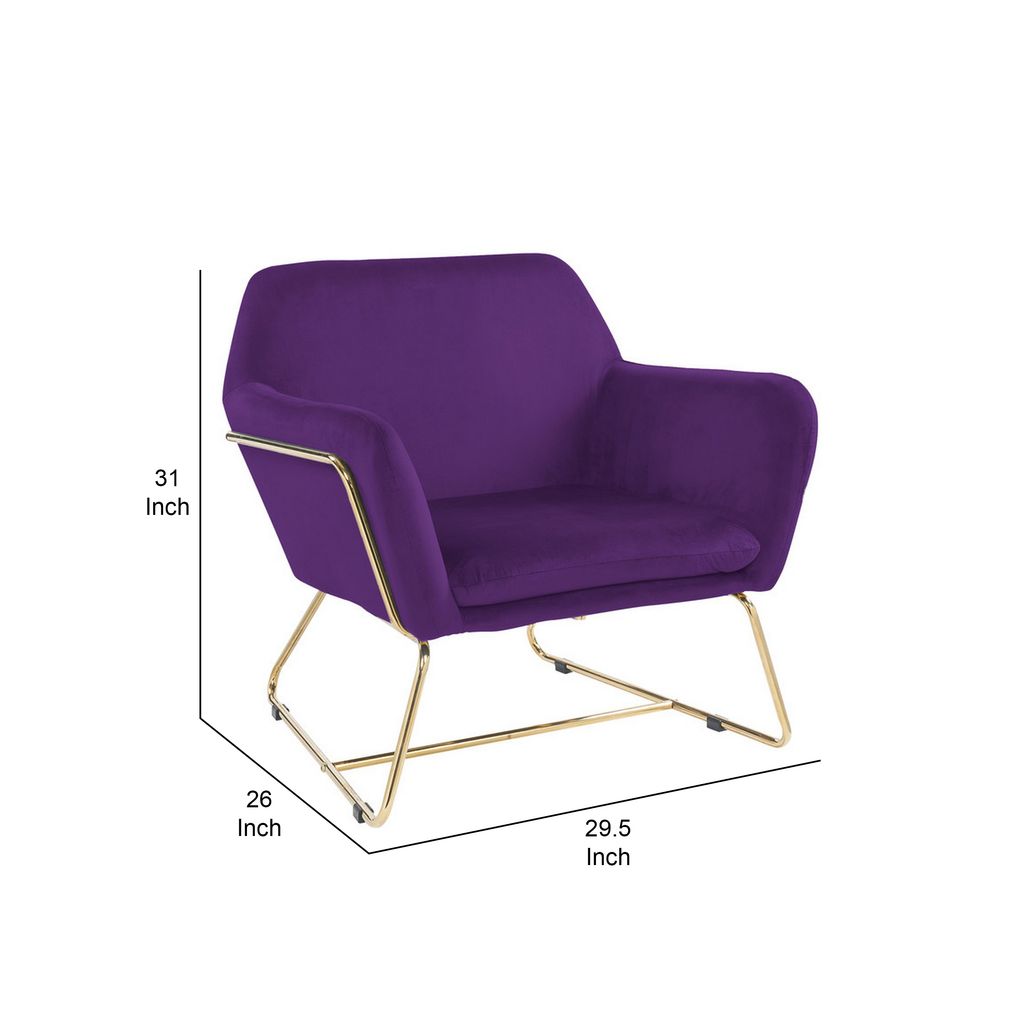 Zoey 30 Inch Modern Accent Chair with Gold Metal Frame and Purple Velvet - View 5