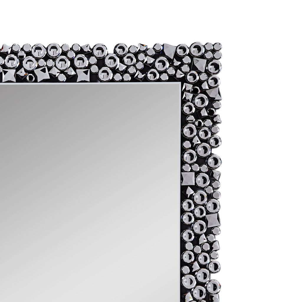 Wooden Backing Wall Decor with Faux Crystals Inlaid Border, Black and Clear - View 3