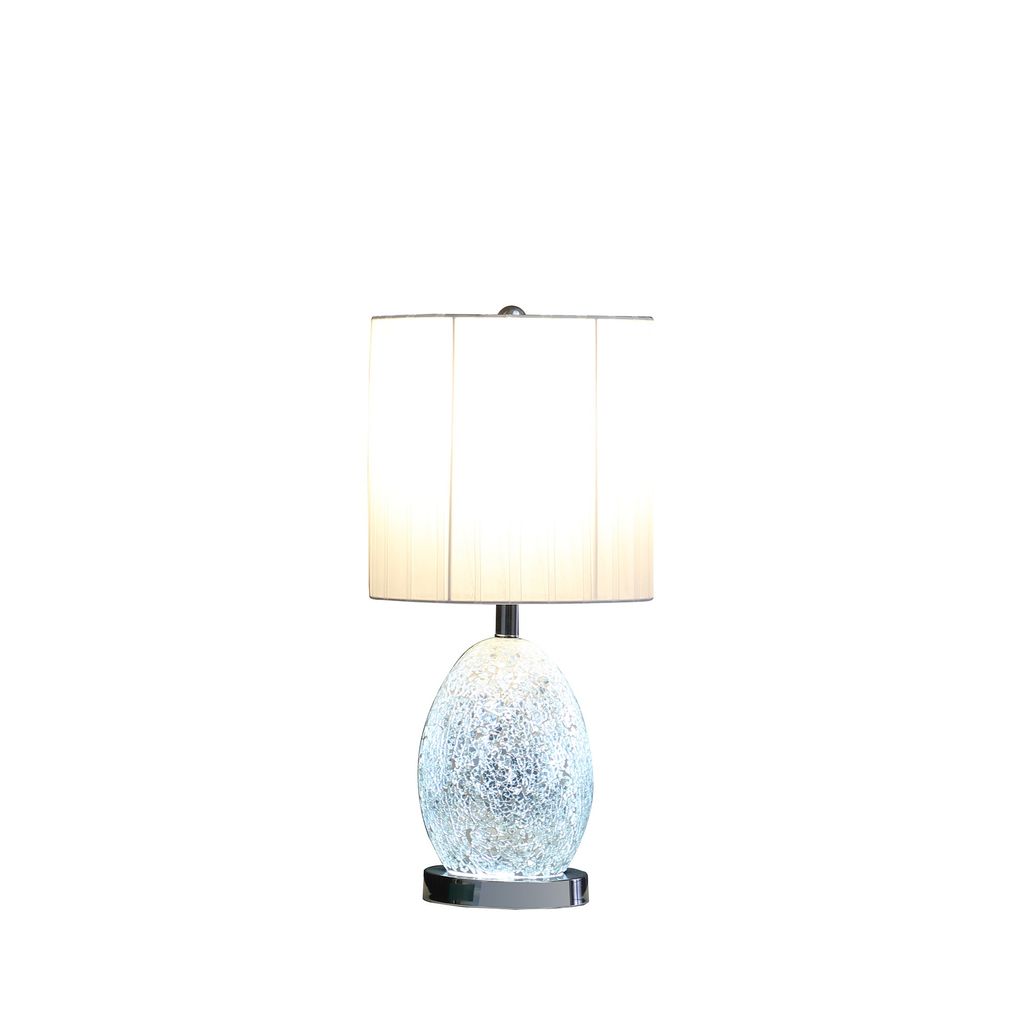 20 Inch Glass Table Lamp, 9W LED, 3 Way Switch, Egg Shape, Silver - View 2