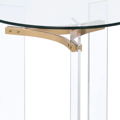 Hale 23 Inch Round End Table, Glass Top, Acrylic Legs, Clear, Gold - View 4